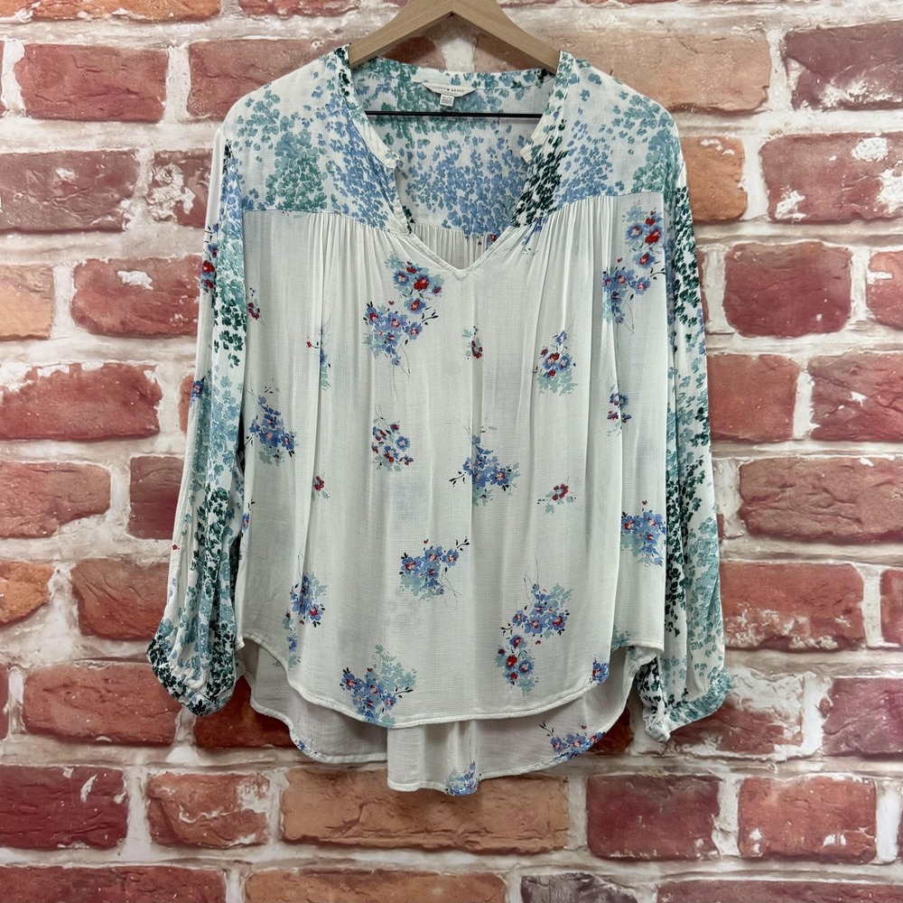 Lucky Brand Top Women's XL Multicolor Cottage Chic Floral Bouquet Gauzy Shirt